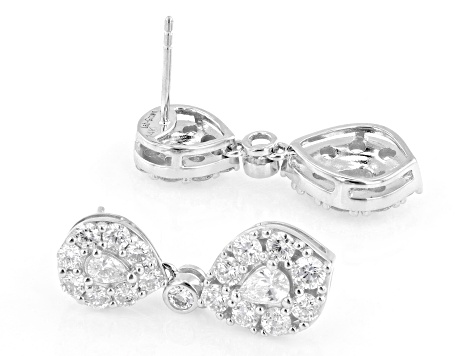 Pear Shape and Round White Lab-Grown Diamond G-H SI 14K White Gold Dangle Earrings 2.50ctw