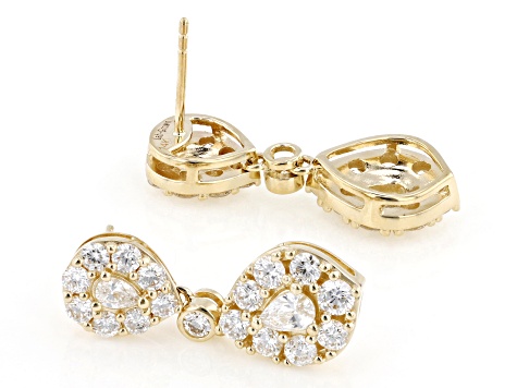 Pear Shape and Round White Lab-Grown Diamond G-H SI 14K Yellow Gold Dangle Earrings 2.50ctw