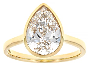 Pear Shape White Lab-Grown Diamond F VS2 14K Yellow Gold Solitaire Ring 3.00ct
