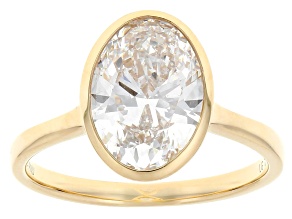 Oval White Lab-Grown Diamond F VS2 14K Yellow Gold Solitaire Ring 3.00ct