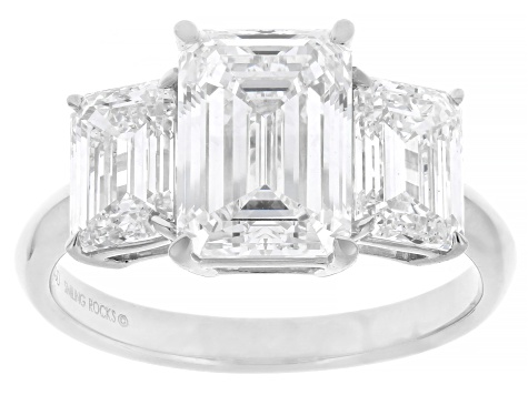Certified Emerald Cut White Lab-Grown Diamond F VS2 14K White Gold 3-Stone Ring 5.15ctw