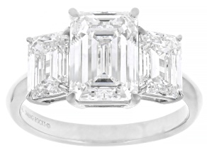 Certified Emerald Cut White Lab-Grown Diamond E VS2 14K White Gold 3-Stone Ring 5.15ctw