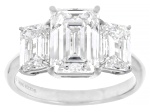 Certified Emerald Cut White Lab-Grown Diamond F VS2 14K White Gold 3-Stone Ring 5.15ctw