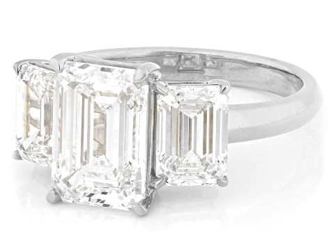 Certified Emerald Cut White Lab-Grown Diamond F VS2 14K White Gold 3-Stone Ring 5.15ctw