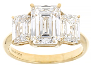 Certified Emerald Cut White Lab-Grown Diamond E VS2 14K Yellow Gold 3-Stone Ring 5.15ctw