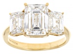 Certified Emerald Cut White Lab-Grown Diamond F VS2 14K Yellow Gold 3-Stone Ring 5.15ctw