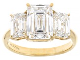 Certified Emerald Cut White Lab-Grown Diamond F VS2 14K Yellow Gold 3-Stone Ring 5.15ctw