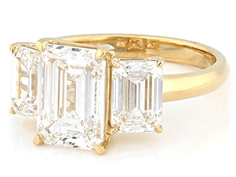 Certified Emerald Cut White Lab-Grown Diamond F VS2 14K Yellow Gold 3-Stone Ring 5.15ctw