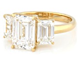 Certified Emerald Cut White Lab-Grown Diamond F VS2 14K Yellow Gold 3-Stone Ring 5.15ctw