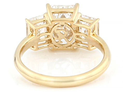 Certified Emerald Cut White Lab-Grown Diamond F VS2 14K Yellow Gold 3-Stone Ring 5.15ctw