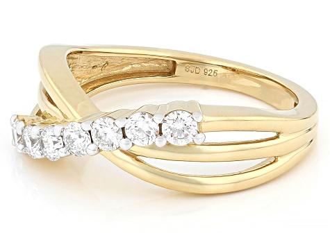 White Lab-Grown Diamond H SI 14K Yellow Gold Over Sterling Silver Crossover Ring 0.50ctw