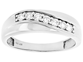 White Lab-Grown Diamond H SI Rhodium Over Sterling Silver Mens Band Ring 0.40ctw