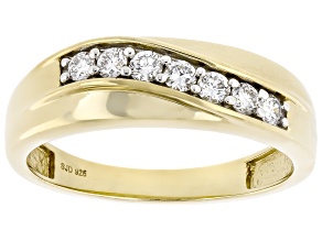 White Lab-Grown Diamond H SI 14K Yellow Gold Over Sterling Silver Mens Band Ring 0.40ctw