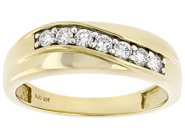 White Lab-Grown Diamond H SI 14K Yellow Gold Over Sterling Silver Mens Band Ring 0.40ctw