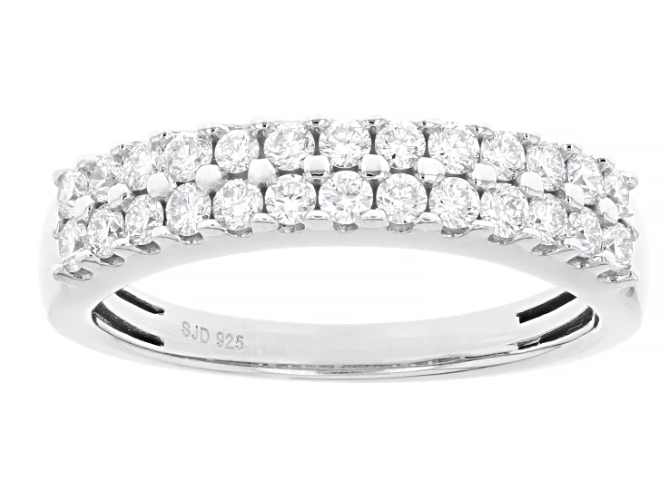 White Lab-Grown Diamond H SI Rhodium Over Sterling Silver Band Ring 0.60ctw