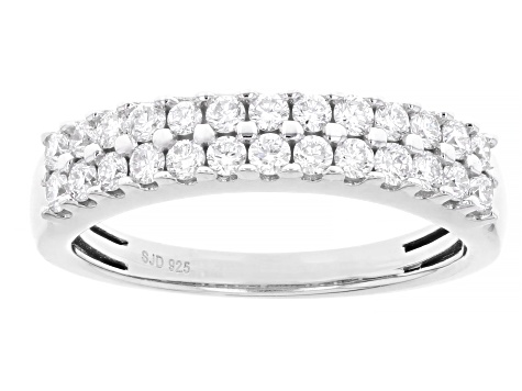 White Lab-Grown Diamond H SI Rhodium Over Sterling Silver Band Ring 0.60ctw