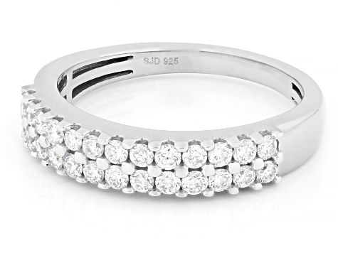 White Lab-Grown Diamond H SI Rhodium Over Sterling Silver Band Ring 0.60ctw