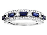 Lab Created Sapphire and White Lab-Grown Diamond H SI Rhodium Over Sterling Silver Band Ring 1.05ctw