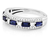 Lab Created Sapphire and White Lab-Grown Diamond H SI Rhodium Over Sterling Silver Band Ring 1.05ctw