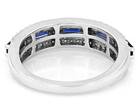 Lab Created Sapphire and White Lab-Grown Diamond H SI Rhodium Over Sterling Silver Band Ring 1.05ctw