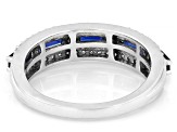 Lab Created Sapphire and White Lab-Grown Diamond H SI Rhodium Over Sterling Silver Band Ring 1.05ctw