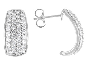 White Lab-Grown Diamond H SI Rhodium Over Sterling Silver J-Hoop Earrings 2.20ctw