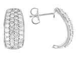White Lab-Grown Diamond H SI Rhodium Over Sterling Silver J-Hoop Earrings 2.20ctw