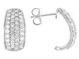 White Lab-Grown Diamond H SI Rhodium Over Sterling Silver J-Hoop Earrings 2.20ctw