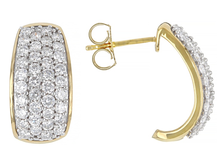 White Lab-Grown Diamond H SI 14K Yellow Gold Over Sterling Silver J-Hoop Earrings 2.20ctw