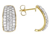 White Lab-Grown Diamond H SI 14K Yellow Gold Over Sterling Silver J-Hoop Earrings 2.20ctw