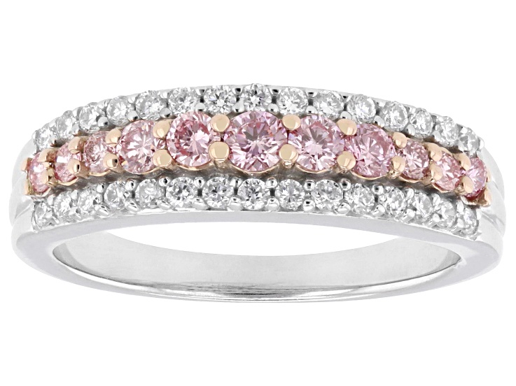 Pink and White Lab-Grown Diamond Rhodium Over Sterling Silver Ring