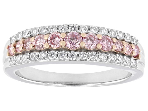 Pink and White Lab-Grown Diamond Rhodium Over Sterling Silver Ring