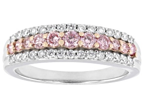Pink and White Lab-Grown Diamond Rhodium Over Sterling Silver Ring 0.75ctw