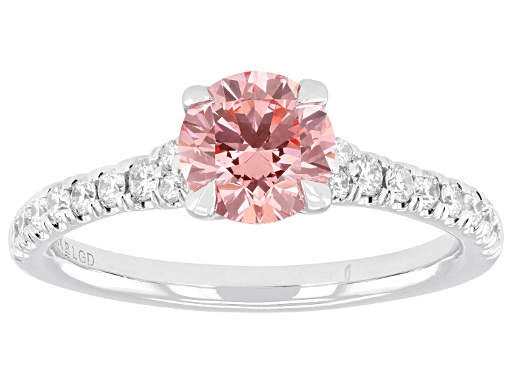Certified Pink and White Lab-Grown Diamond 10K White Gold Ring