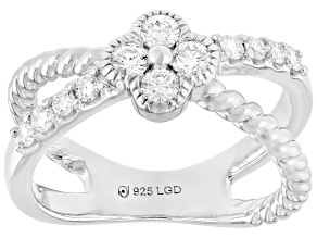 White Lab-Grown Diamond Rhodium Over Sterling Silver Crossover Ring 0.50ctw