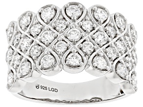 White Lab-Grown Diamond Rhodium Over Sterling Silver Cluster Ring 1.50ctw