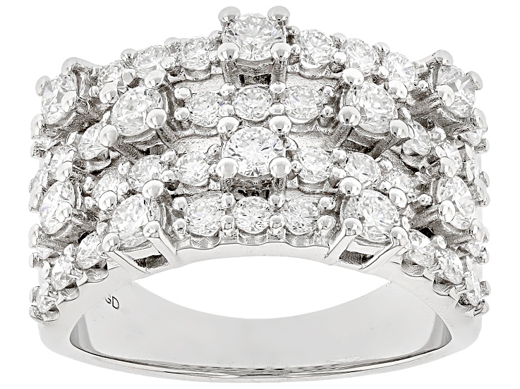 White Lab-Grown Diamond Rhodium Over Sterling Silver Multi-Row Ring 1.75ctw