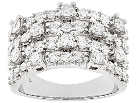 White Lab-Grown Diamond Rhodium Over Sterling Silver Multi-Row Ring 1.75ctw