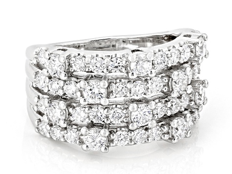 White Lab-Grown Diamond Rhodium Over Sterling Silver Multi-Row Ring 1.75ctw