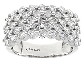 White Lab-Grown Diamond Rhodium Over Sterling Silver Multi-Row Ring 2.55ctw