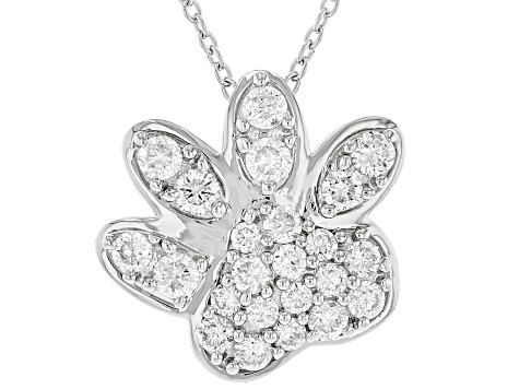 White Lab-Grown Diamond G-H VS Rhodium Over Silver Paw Print