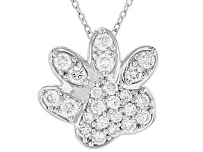 White Lab-Grown Diamond G-H VS Rhodium Over Silver Paw Print Pendant With Cable Chain 1.00ctw