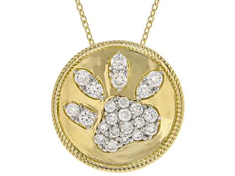 Lab-Grown Diamond G-H VS 18K Yellow Gold Over Silver Paw Print Pendant With Cable Chain 1.00ctw