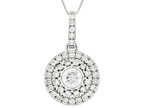White Lab-Grown Diamond G SI2 10K White Gold Halo Dangle Pendant With Box Chain 1.00ctw