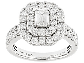 Emerald Cut and Round White Lab-Grown Diamond F SI2 10K White Gold Halo Ring 2.00ctw