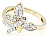 White Lab-Grown Diamond H SI 14K Yellow Gold Over Sterling Silver Butterfly Ring 0.30ctw