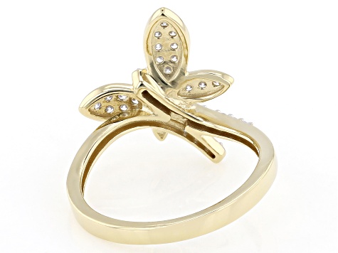 White Lab-Grown Diamond H SI 14K Yellow Gold Over Sterling Silver Butterfly Ring 0.30ctw