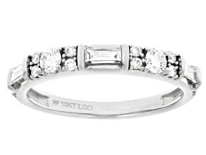 Round and Baguette White Lab-Grown Diamond H SI1 10K White Gold Ring 0.50ctw