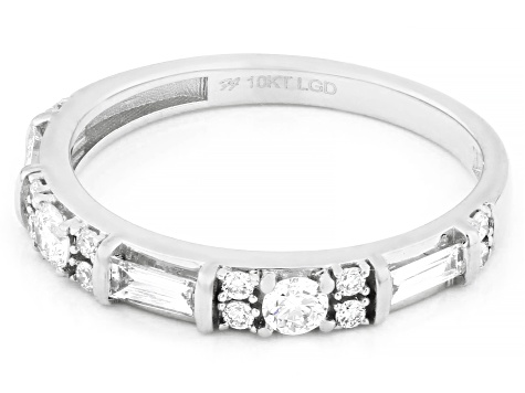 Round and Baguette White Lab-Grown Diamond H SI1 10K White Gold Ring 0.50ctw