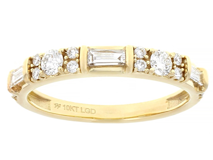 Round and Baguette White Lab-Grown Diamond H SI1 10K Yellow Gold Ring 0.50ctw